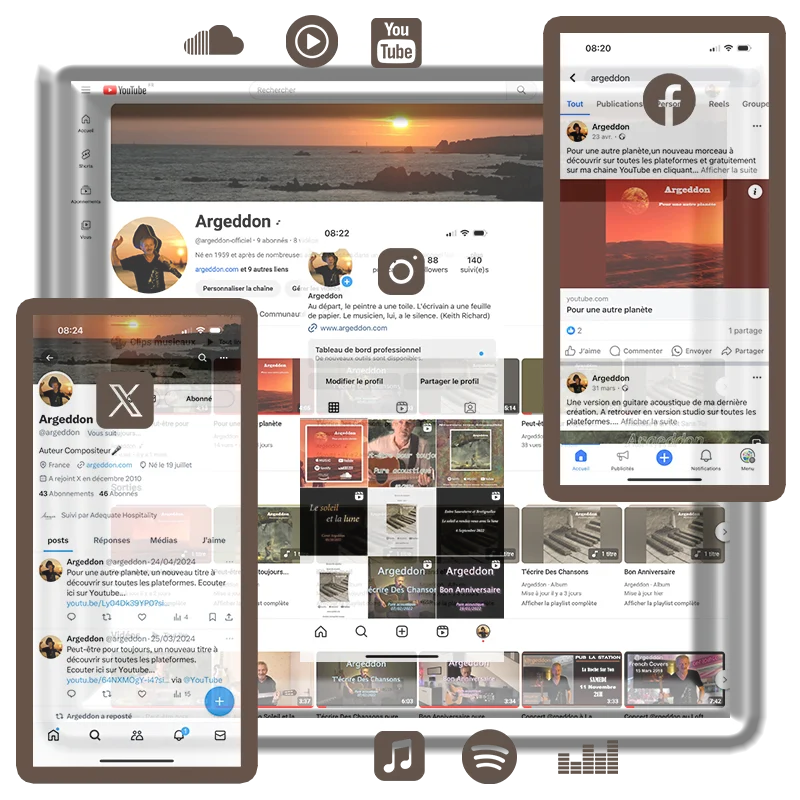Illustration en forme de carrousel d'images des réseaux sociaux Argeddon